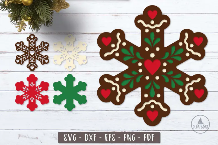 3d Gingerbread Snowflake Christmas SVG Layered design