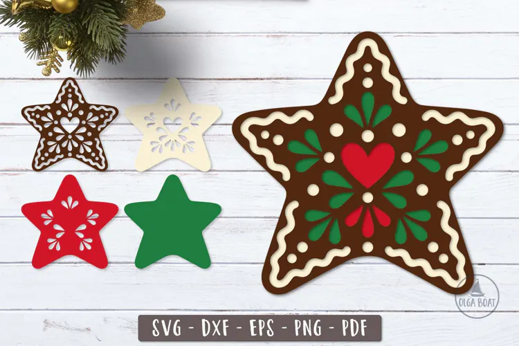 3d Gingerbread Star Christmas SVG Layered design