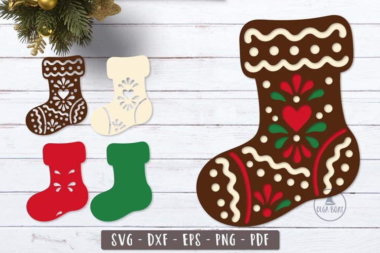 3d Gingerbread Stocking Christmas SVG Layered design