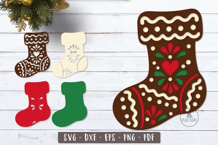 3d Gingerbread Stocking Christmas SVG Layered design