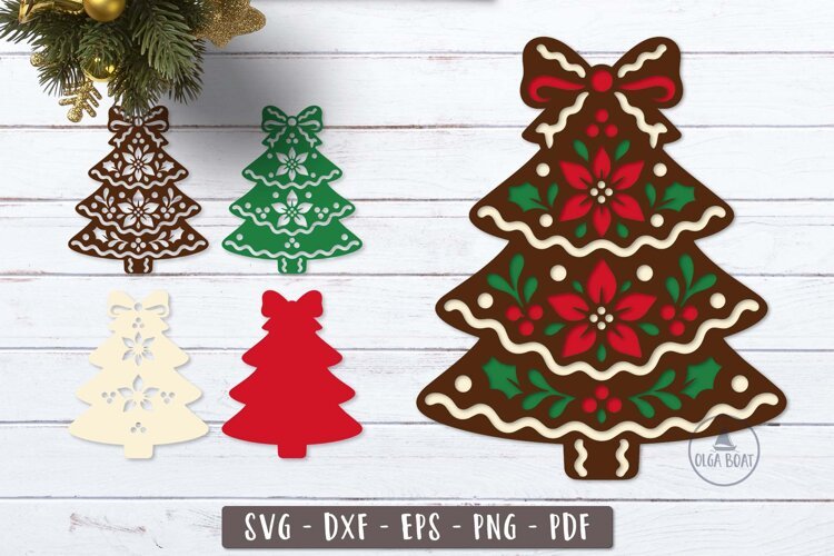 3d Gingerbread Tree Christmas SVG Layered design