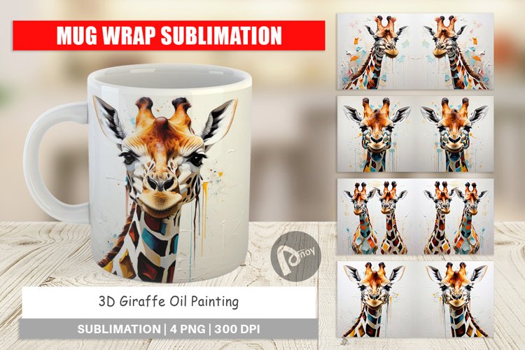 Mug Wrap Design 3D Giraffe Painting