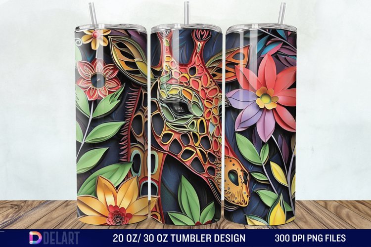 3D Giraffe Papercut Stained Glass Tumbler Wrap example image 1