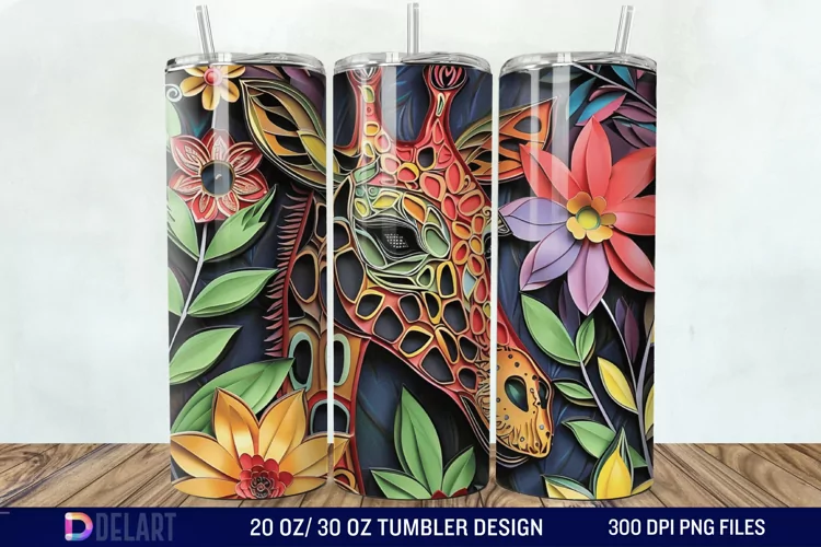 3D Giraffe Papercut Stained Glass Tumbler Wrap