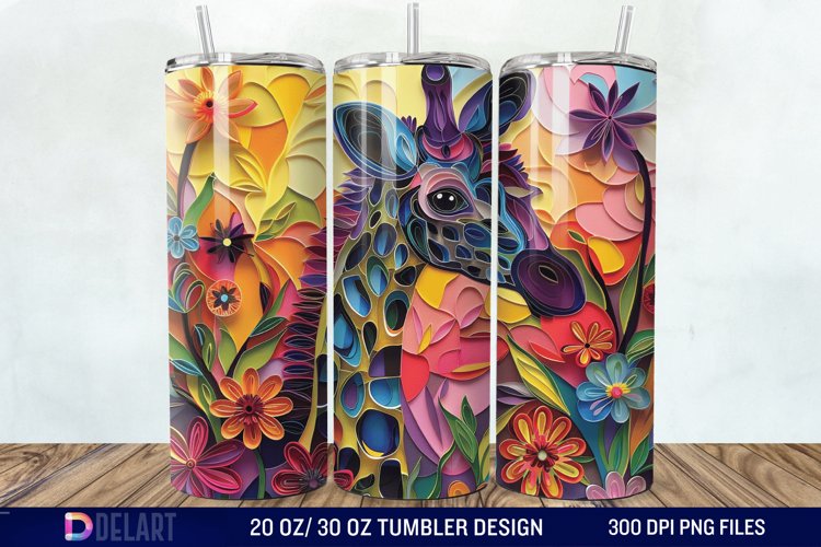 3D Giraffe Papercut Stained Glass Tumbler Wrap example image 1
