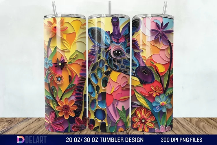 3D Giraffe Papercut Stained Glass Tumbler Wrap