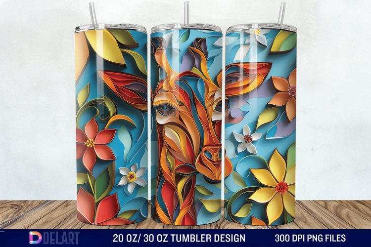 3D Giraffe Papercut Stained Glass Tumbler Wrap example image 1