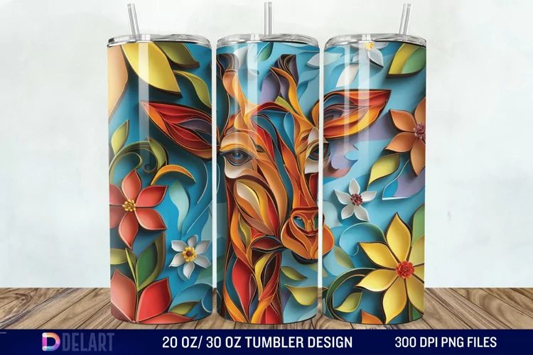 3D Giraffe Papercut Stained Glass Tumbler Wrap