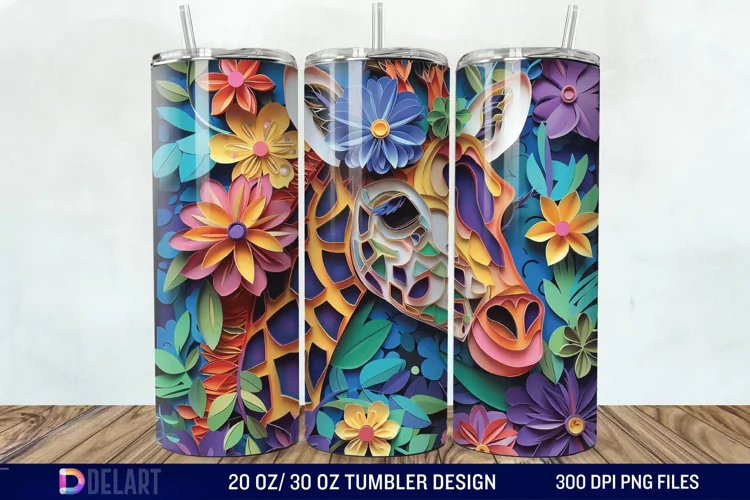 3D Giraffe Papercut Stained Glass Tumbler Wrap