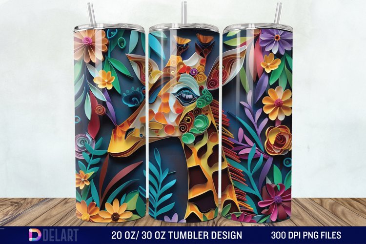 3D Giraffe Papercut Stained Glass Tumbler Wrap example image 1