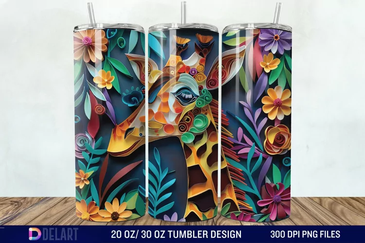 3D Giraffe Papercut Stained Glass Tumbler Wrap
