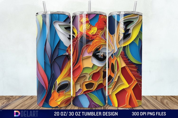 3D Giraffe Papercut Stained Glass Tumbler Wrap example image 1
