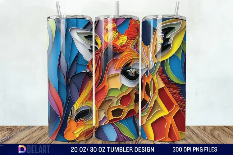 3D Giraffe Papercut Stained Glass Tumbler Wrap