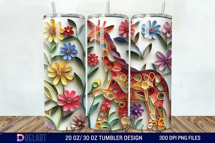 3D Giraffe Papercut Stained Glass Tumbler Wrap