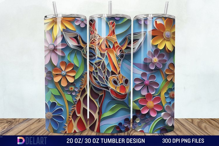 3D Giraffe Papercut Stained Glass Tumbler Wrap example image 1