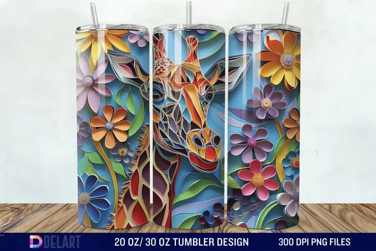 3D Giraffe Papercut Stained Glass Tumbler Wrap