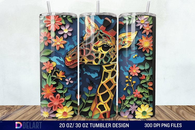 3D Giraffe Papercut Stained Glass Tumbler Wrap example image 1