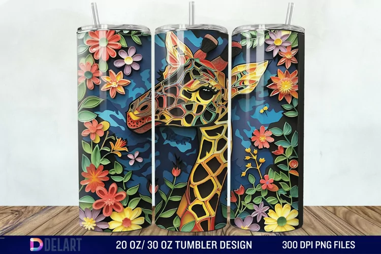 3D Giraffe Papercut Stained Glass Tumbler Wrap