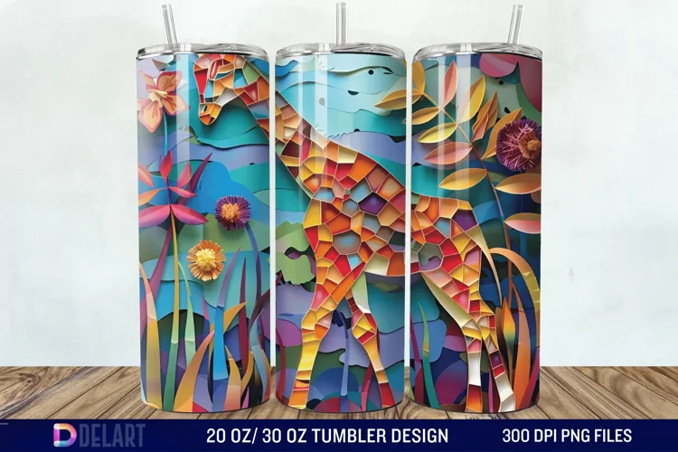 3D Giraffe Papercut Stained Glass Tumbler Wrap