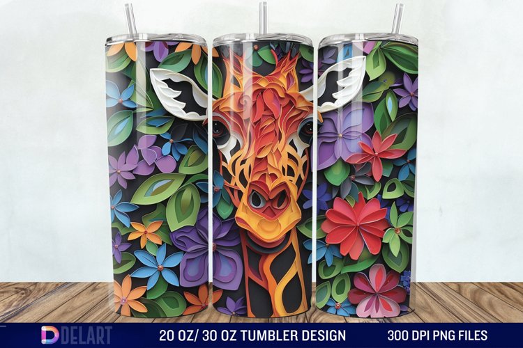 3D Giraffe Papercut Stained Glass Tumbler Wrap example image 1
