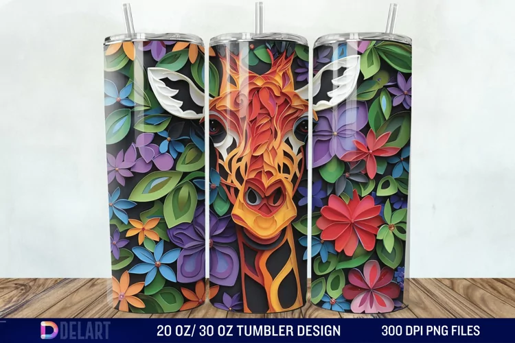 3D Giraffe Papercut Stained Glass Tumbler Wrap
