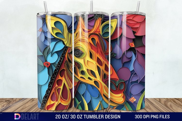 3D Giraffe Papercut Stained Glass Tumbler Wrap example image 1
