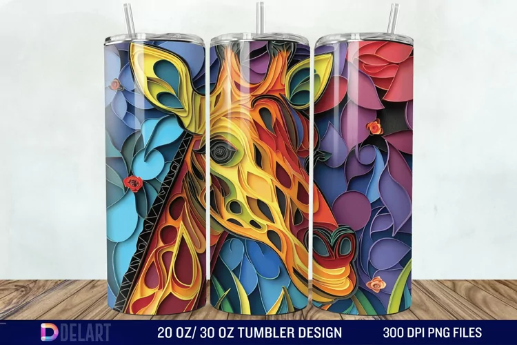 3D Giraffe Papercut Stained Glass Tumbler Wrap