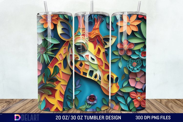 3D Giraffe Papercut Stained Glass Tumbler Wrap example image 1