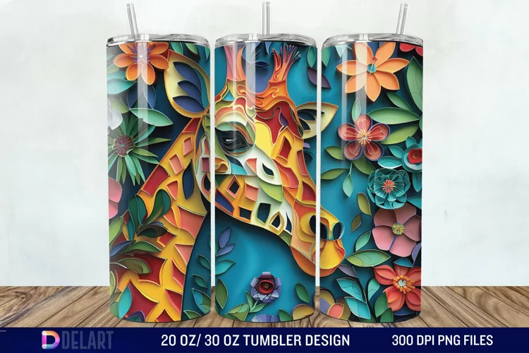 3D Giraffe Papercut Stained Glass Tumbler Wrap