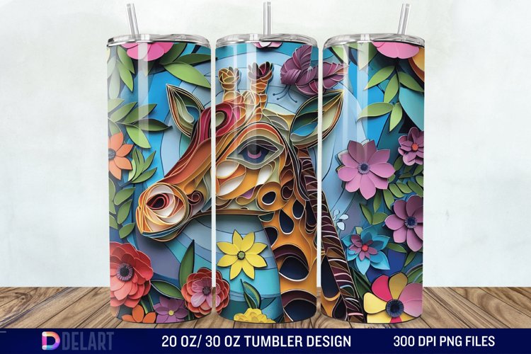 3D Giraffe Papercut Stained Glass Tumbler Wrap example image 1