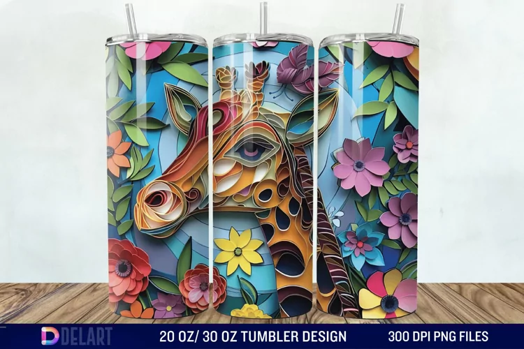 3D Giraffe Papercut Stained Glass Tumbler Wrap