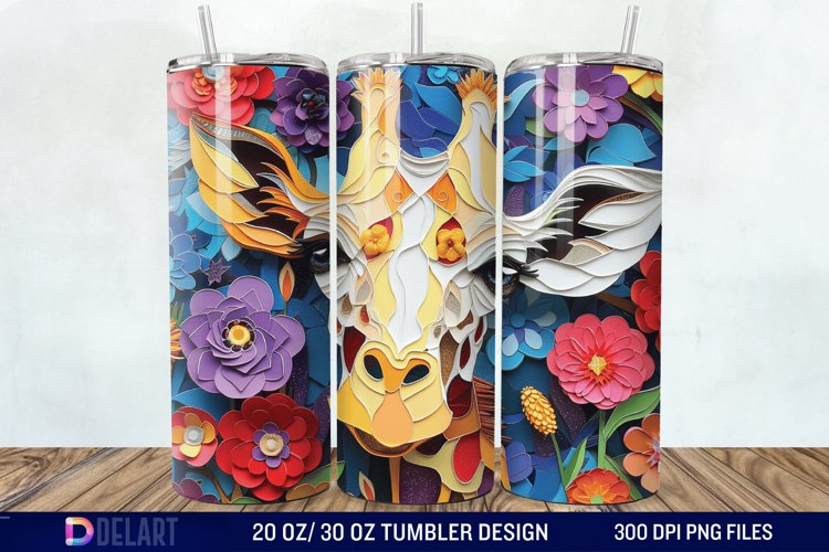 3D Giraffe Papercut Stained Glass Tumbler Wrap example image 1