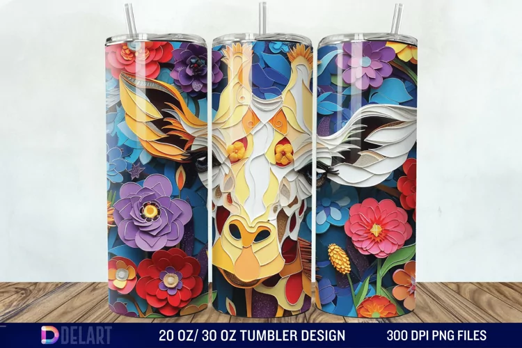 3D Giraffe Papercut Stained Glass Tumbler Wrap