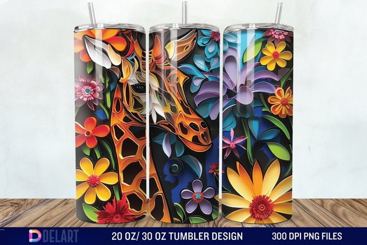 3D Giraffe Papercut Stained Glass Tumbler Wrap example image 1