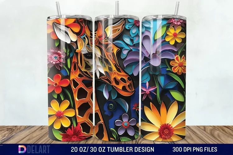 3D Giraffe Papercut Stained Glass Tumbler Wrap
