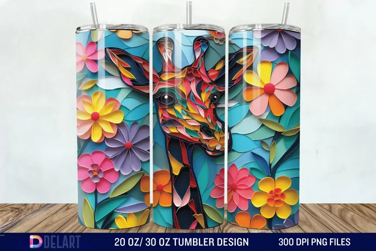 3D Giraffe Papercut Stained Glass Tumbler Wrap