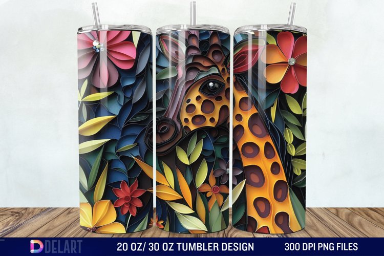 3D Giraffe Papercut Stained Glass Tumbler Wrap example image 1