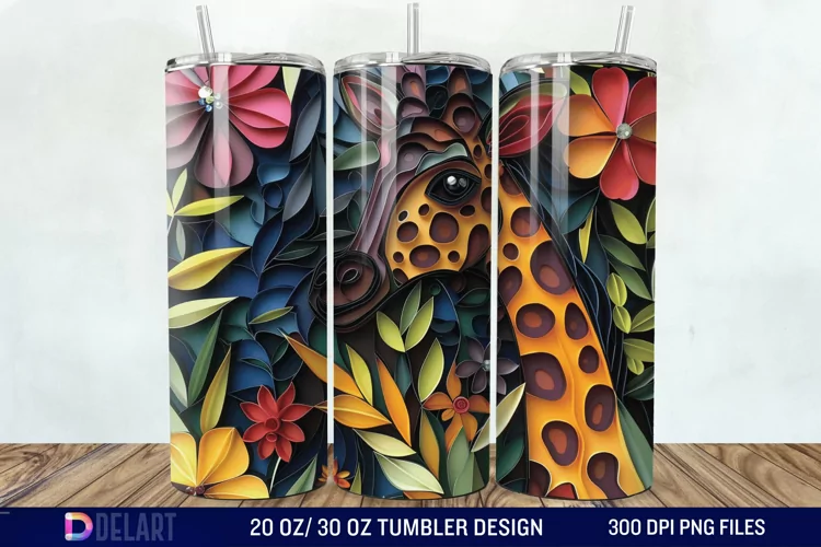 3D Giraffe Papercut Stained Glass Tumbler Wrap
