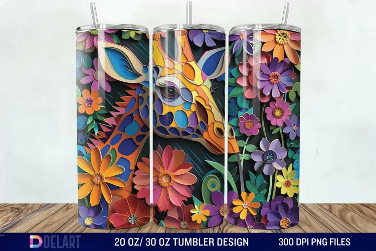 3D Giraffe Papercut Stained Glass Tumbler Wrap