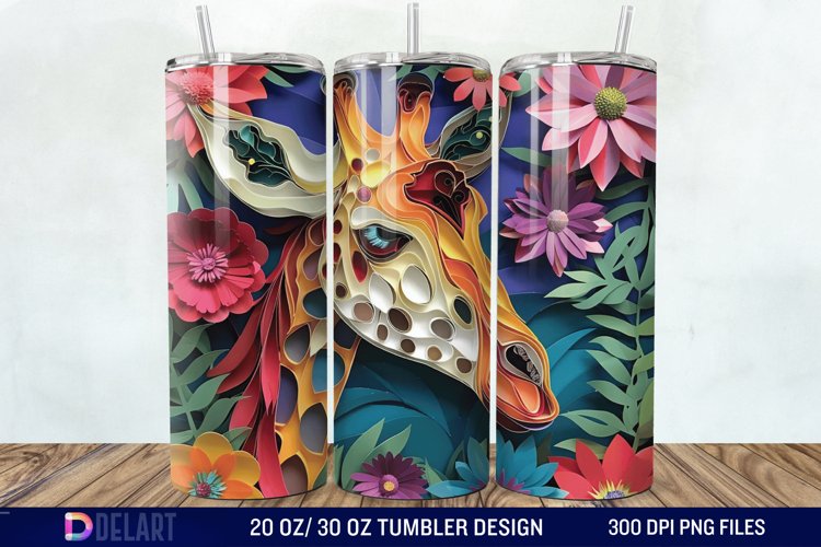 3D Giraffe Papercut Stained Glass Tumbler Wrap example image 1