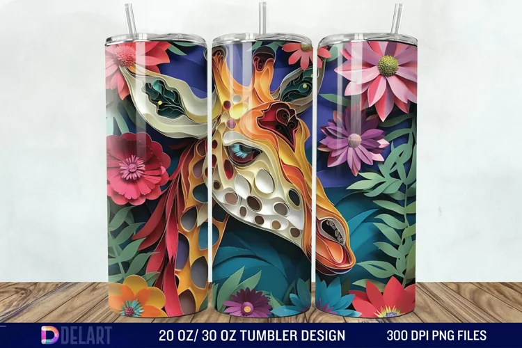 3D Giraffe Papercut Stained Glass Tumbler Wrap
