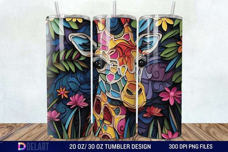 3D Giraffe Papercut Stained Glass Tumbler Wrap example image 1