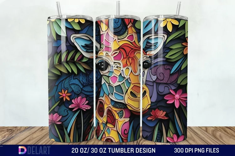 3D Giraffe Papercut Stained Glass Tumbler Wrap