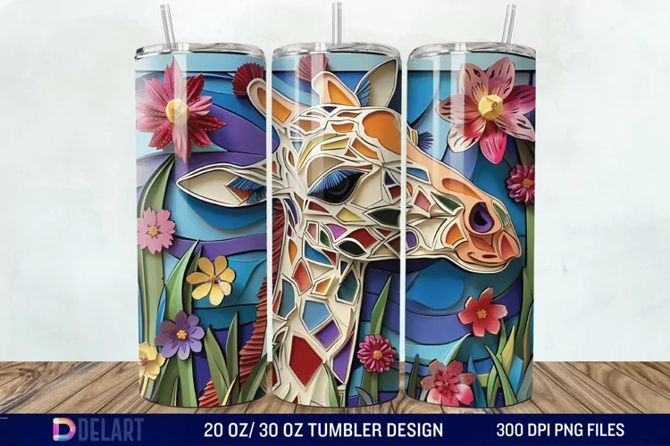 3D Giraffe Papercut Stained Glass Tumbler Wrap