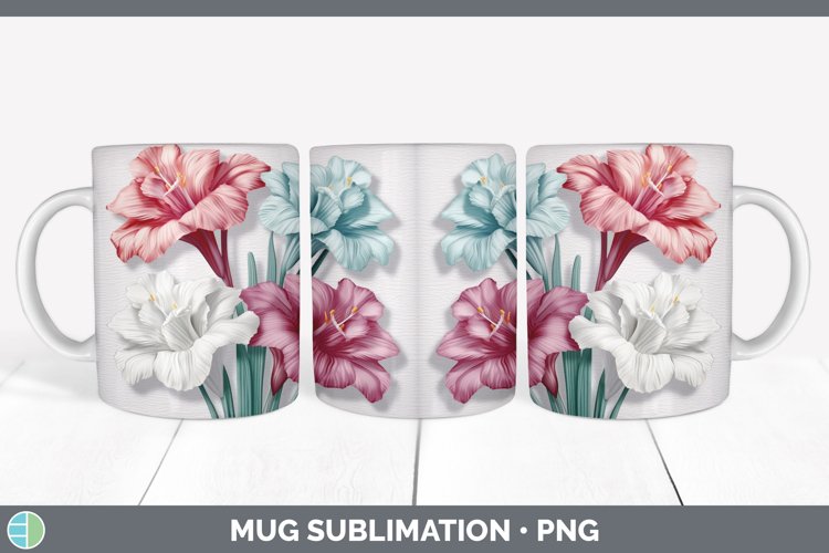 3D Gladiolus Flowers Mug Wrap | Sublimation Coffee Cup Desig