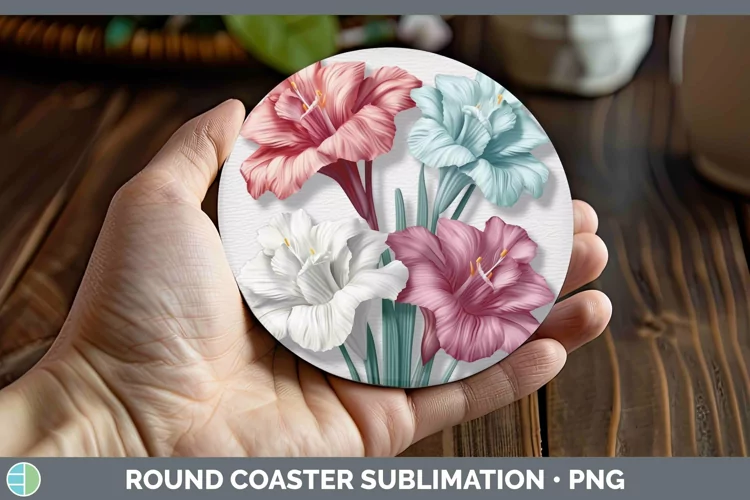 3D Gladiolus Round Coaster | Sublimation Coaster Designs