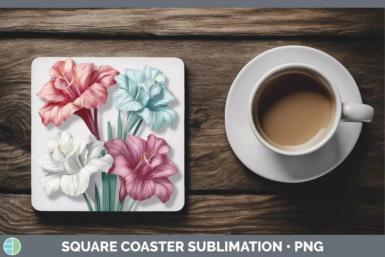 3D Gladiolus Square Coaster | Sublimation Coaster Designs