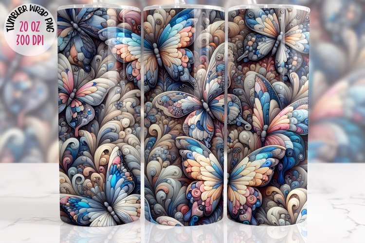 3D GlassButterfly Tumbler 20 oz tumbler wrap, I Love You Png
