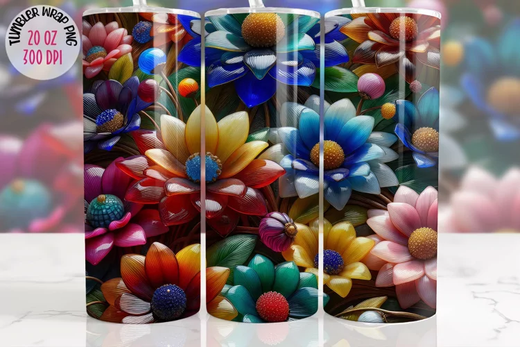 3D Flowers Tumbler 20 oz Sublimation