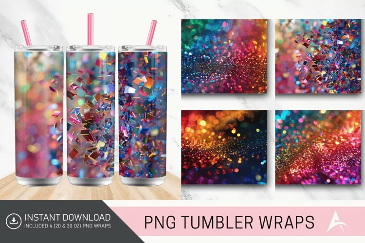 3D Glitter Colorful Tumbler Wrap